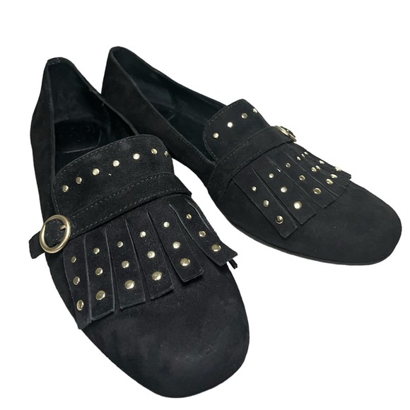 NWOB ONO NAKINA KILTIE SUEDE LEATHER STUDDED LOAFERS  BLK 7.5 M - Picture 2 of 8